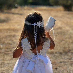 Pure White Floral Open-Back Linen Gown 6