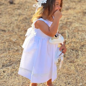 Pure White Floral Open-Back Linen Gown 7